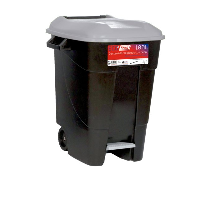 Avfallsbehllare 100 liter i svart m. Grt Lock och fotpedal