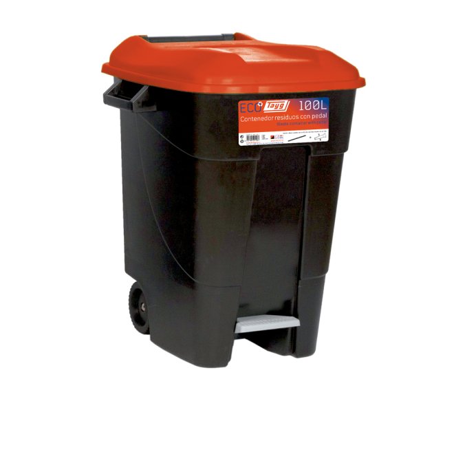 Mülltonne 100 Liter in Schwarz mit Roter Deckel und Fußpedal