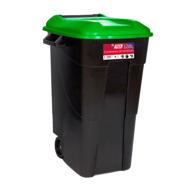 Mülltonne 120 Liter in Schwarz mit Grüner Deckel