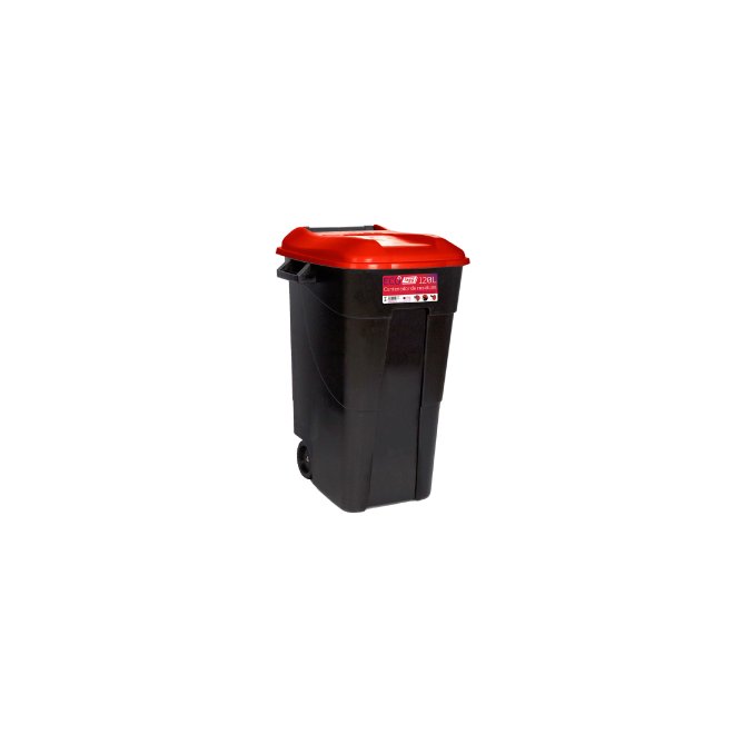 Avfallsbehllare 120 liter i svart m. Rött Lock