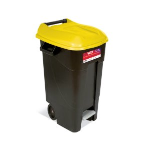 Affaldsbeholder 120 Liter i sort m, Gult Lg og fodpedal