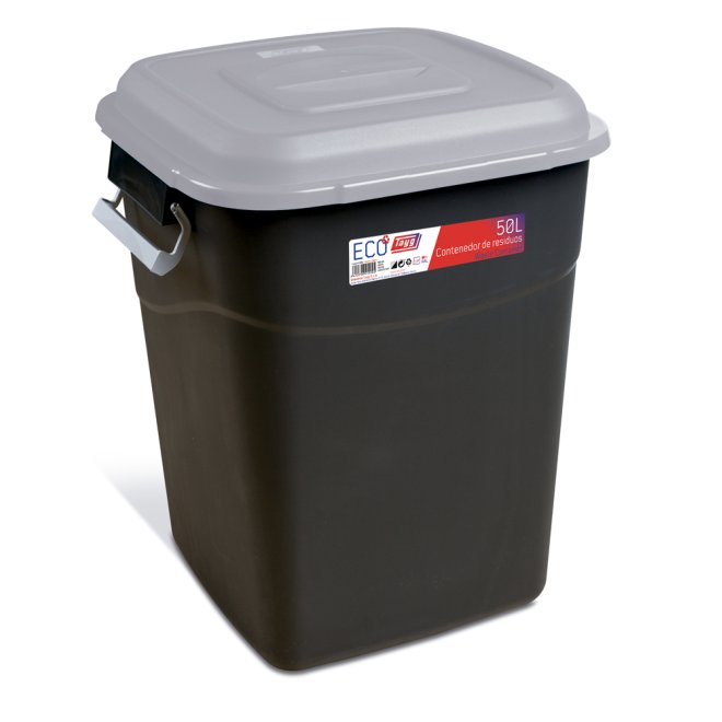 Mülltonne 50 Liter in Schwarz mit Grauer Deckel