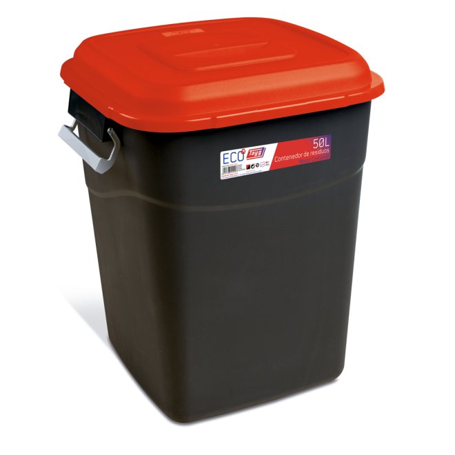 Mülltonne 50 Liter in Schwarz mit Roter Deckel