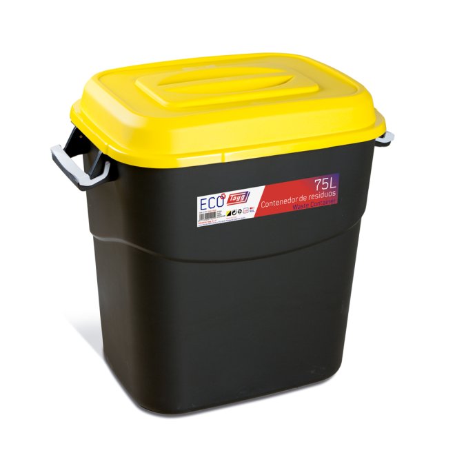 Avfallsbehllare 75 liter i svart m. Gult Lock