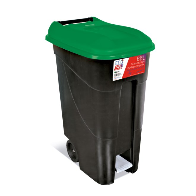 Avfallsbehllare 80 liter i svart m. Grönt Lock och fotpedal