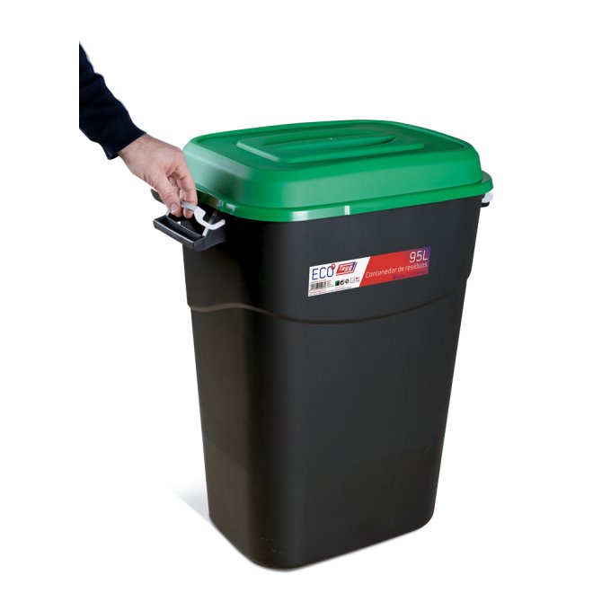 Avfallsbehllare 95 liter i svart m. Grönt Lock