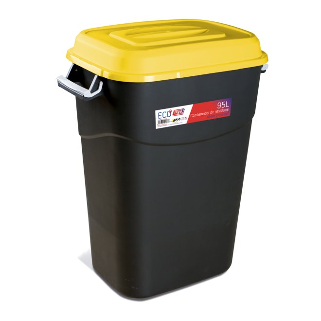 Avfallsbehllare 95 liter i svart m. Gult Lock