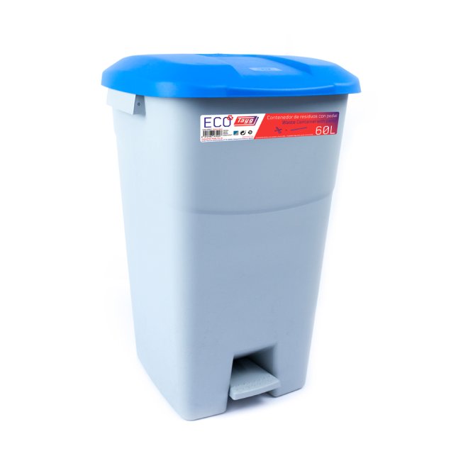 Mülltonne 60 Liter in grau mit Blauem Deckel und Fußpedal