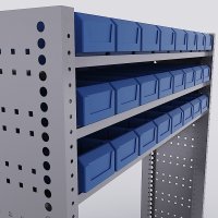 Bilreol med 24 plastkasser