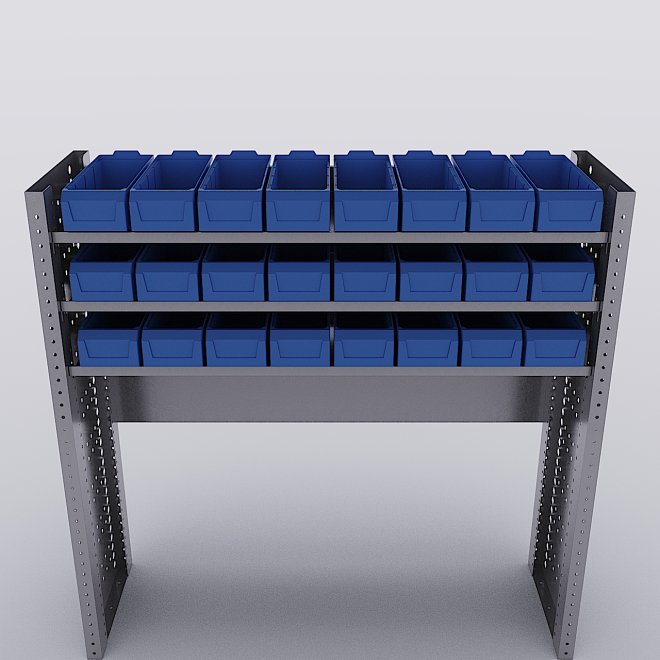 Bilreol med 24 plastkasser