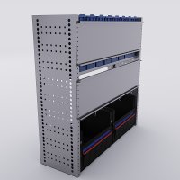 Bilreol med 24 plastkasser, 2 toolbags