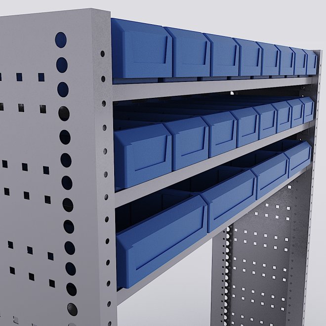 Bilreol med 20 plastkasser