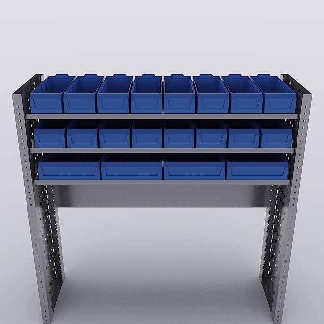 Bilreol med 20 plastkasser