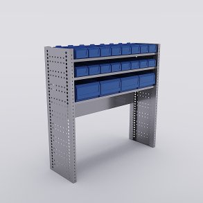 Bilreol med 12 plastkasser