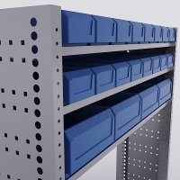 Bilreol med 12 plastkasser