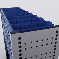 Bilreol med 12 plastkasser, 2 toolbags