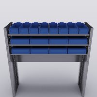 Bilreol med 16 plastkasser