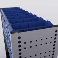 Bilreol med 16 plastkasser, 2 toolbags