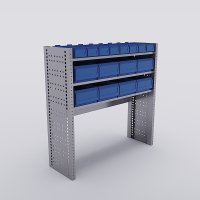 Bilreol med 16 plastkasser