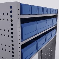 Bilreol med 16 plastkasser