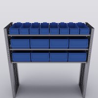 Bilreol med 16 plastkasser