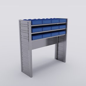 Bilreol med 12 plastkasser