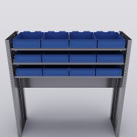 Bilreol med 12 plastkasser