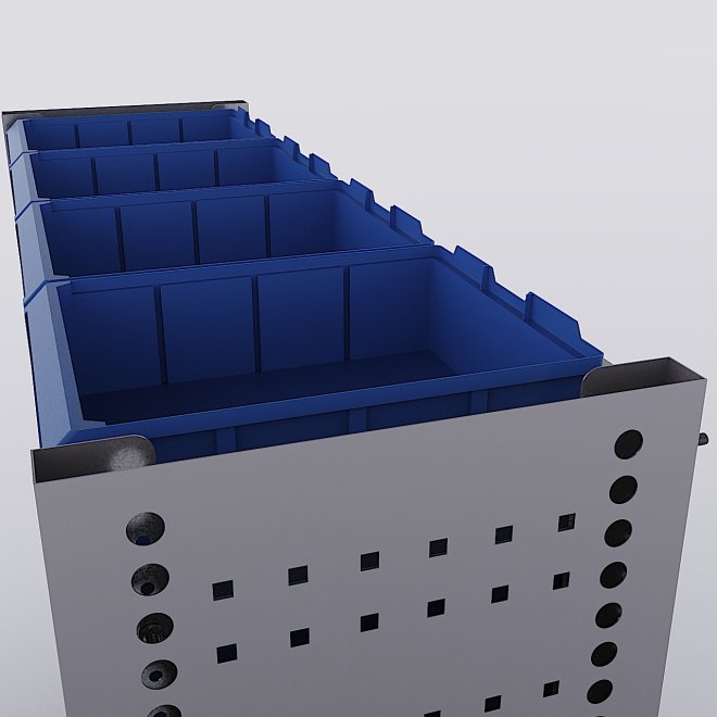 Bilreol med 20 plastkasser