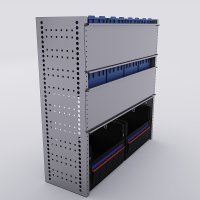 Bilreol med 20 plastkasser, 2 toolbags