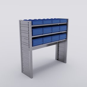 Bilreol med 12 plastkasser