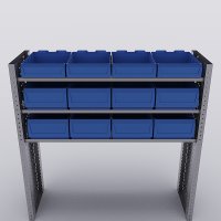 Bilreol med 12 plastkasser