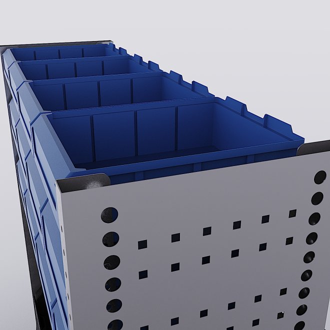 Bilreol med 12 plastkasser, 2 toolbags