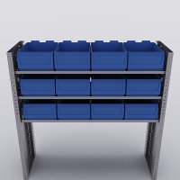 Bilreol med 12 plastkasser