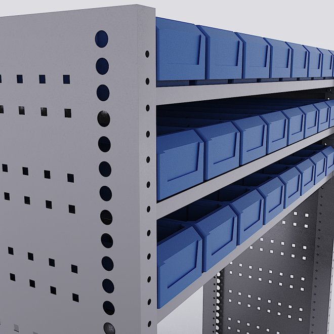 Bilreol med 24 plastkasser