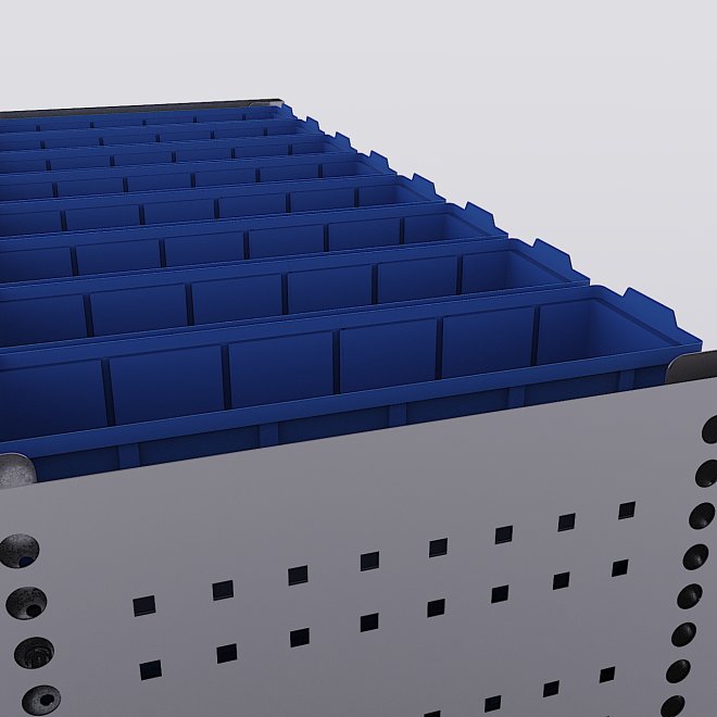 Bilreol med 24 plastkasser