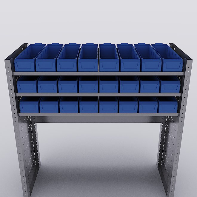 Bilreol med 24 plastkasser