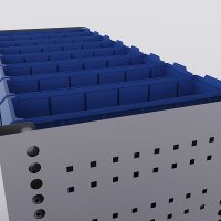 Bilreol med 24 plastkasser, 2 toolbags