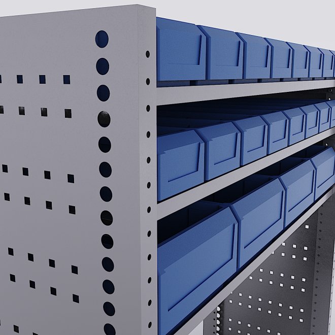 Bilreol med 20 plastkasser