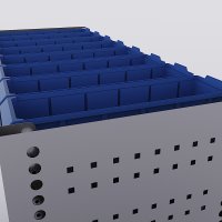 Bilreol med 20 plastkasser, 2 toolbags