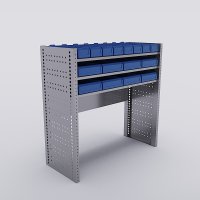 Bilreol med 16 plastkasser