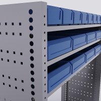 Bilreol med 16 plastkasser