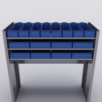 Bilreol med 16 plastkasser