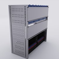 Bilreol med 16 plastkasser, 2 toolbags