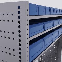 Bilreol med 16 plastkasser