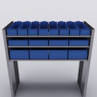 Bilreol med 16 plastkasser