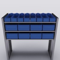 Bilreol med 16 plastkasser