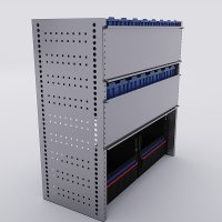 Bilreol med 16 plastkasser, 2 toolbags