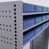 Bilreol med 12 plastkasser