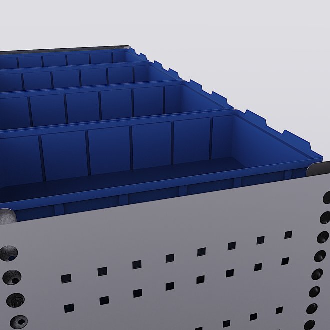 Bilreol med 12 plastkasser