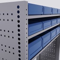 Bilreol med 12 plastkasser